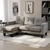 HOMCOM Ecksofa, Eck-Couch mit umkehrbarer Chaiselongue, Chenille-Optik, Braun – Bild 1