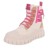 Damen High-Top Stiefeletten mit Lochschnürung Ital-Design 4190 in Beige – Bild 6