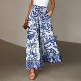 Damen Hosenrock Blumen Weites Bein Palazzohose Sommerhose Lange Hose Haremshose  – Bild 9