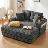 HOMCOM Chaiselongue 2 Sitzer Groß Schlafsofa 134 x 151 cm mit Becherhalter, Grau – Bild 1