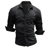 Herren Hemd Jeanshemd Denim Freizeithemd Männerhemd Kentkragen Langarmhemd M-3XL – Bild 9