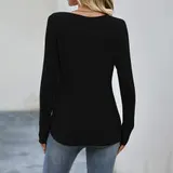 Damen Knopf Rundhals Oberteile Bluse Sweatshirt Langarmshirt Herbst Tops Tunika – Bild 9