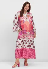 Kleid rosa 44 Sheego Damen Maxikleid Mustermix Trompetenärmel UVP 149€ 4.9280 – Bild 1