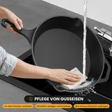 Gusseisen Pfanne Induktion Ø 16-30cm Eingebrannt Grillpfanne BBQ Bratpfanne Set – Bild 7