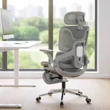 Ergonomischer Bürostuhl mit Fußstütze für Homeoffice, Hoher Mesh-Rücken, Grau – Bild 3