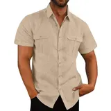 Herren Kurzarm Sommerhemd Männer Freizeithemd Business Shirt Taschen Strandhemd – Bild 5