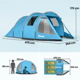 Outsunny Tunnelzelt für 3 Personen Campingzelt mit Zwei Räumen UV-Schutz Blau – Bild 4