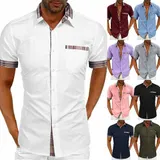 Herren T-Shirt Hemdshirt Kurzarm Blusehemd Hemden Freizeit Shirts Karierts Tops – Bild 8