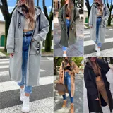 Damen lange Mode Sweat Jacke Kapuze Kapuzenjacke Übergangsjacke Hoodie Mantel – Bild 11