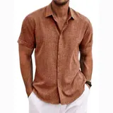 Leinenhemd Herren Kurzarm Hemd Button Freizeithemden Sommer Strand Leinen Shirt – Bild 1