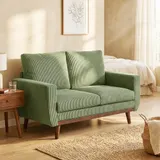 Sofa 2 Sitzer 134 cm Cord Couch mit dicker Rückenlehne, Holzlatten-Akzent – Bild 9
