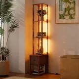 HOMCOM Stehlampe Wohnzimmer moderne LED Standlampe mit Regalen, Stoffschublade – Bild 9