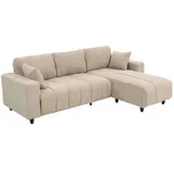 HOMCOM Ecksofa, 3 Sitzer Couch mit umkehrbarer Chaiselongue, Kissen, Sofa in L-Form, Gepolstert Eckcouch mit Leinen-Optik für Wohnzimmer, Schlafzimmer 242 x 156 x 87 cm, Beige   Aosom – Bild 3