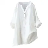 Damen Leinenhemd V Ausschnitt Bluse Leicht Bequem Sommer Freizeit Shirt Tops – Bild 20
