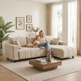 HOMCOM Ecksofa, 3 Sitzer Couch mit umkehrbarer Chaiselongue, Kissen, Sofa in L-Form, Gepolstert Eckcouch mit Leinen-Optik für Wohnzimmer, Schlafzimmer 242 x 156 x 87 cm, Beige   Aosom – Bild 9