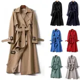 Damen Trenchcoat Cardigan Zweireiher Langer MantelÜbergangs Jacke Damenjacke – Bild 8