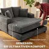 Chaiselongue 2 Sitzer Groß Schlafsofa 134 x 151 cm mit Becherhalter, Grau – Bild 5