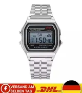 Digitale 12-24H LCD Metall Armbanduhr-Stoppuhr-Alarm-Herren/Damen-Silber-Quarz – Bild 1