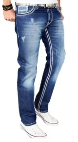 A. Salvarini Herren Designer Jeans Hose dicke weisse Zier Nähte denim blau AS011 – Bild 2