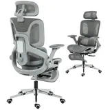 Ergonomischer Bürostuhl mit Fußstütze für Homeoffice, Hoher Mesh-Rücken, Grau – Bild 1