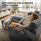 HOMCOM Chaiselongue 2 Sitzer Groß Schlafsofa 134 x 151 cm mit Becherhalter, Grau – Bild 8