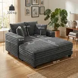 Chaiselongue 2 Sitzer Groß Schlafsofa 134 x 151 cm mit Becherhalter, Grau – Bild 4