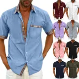 Herren T-Shirt Hemdshirt Kurzarm Blusehemd Hemden Freizeit Shirts Karierts Tops – Bild 7