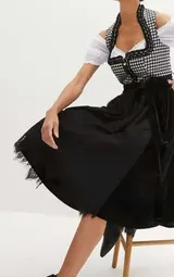 2-tlg Set Dirndl mit Samtrock Gr 36-54 Schwarz Wollweiß Trachten Wiesn Kleid Neu – Bild 4