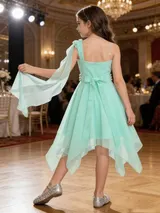 Kinder Festlich Prinzessin Blumenmädchenkleid Ein-Schulter Chiffon Abendkleid – Bild 6
