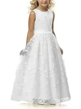 Mädchen Kleid Prinzessin Maxi Blumenkleider Hochzeit Ärmellos, Weiß, 2-3 Jahre – Bild 1