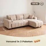 HOMCOM Ecksofa, 3 Sitzer Couch mit umkehrbarer Chaiselongue, Kissen, Sofa in L-Form, Gepolstert Eckcouch mit Leinen-Optik für Wohnzimmer, Schlafzimmer 242 x 156 x 87 cm, Beige   Aosom – Bild 4
