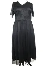 Sheego Damen Kleid Schwarz große Größen Abendkleid Spitze kurzarm Sommerkleid  – Bild 1