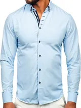 Freizeithemd Hemd Shirt Herrenhemd Langarm Slim Fit Casual Herren BOLF Unifarben – Bild 1