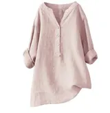 Damen Leinenhemd V Ausschnitt Bluse Leicht Bequem Sommer Freizeit Shirt Tops – Bild 15