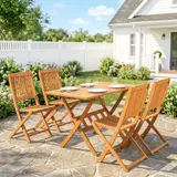 Outsunny Gartenmöbel Set Akazienholz Sitzgruppe 5-tlg. Tisch mit 4 Klappstühlen – Bild 2
