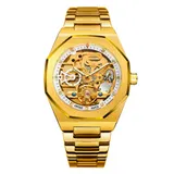 Automatik Uhr vergoldet Vintage Look Armbanduhr 41 mm skelettiert mit Box – Bild 2