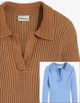 Damen Pullover hell blau schmückender Polo Kragen gestrickt Gr 36 - 58 neu 45862 – Bild 10
