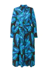 Ulla Popken Damen große Größen Maxikleid Blätter A Linie Hemdkragen – Bild 8