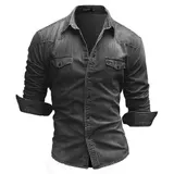 Herren Hemd Jeanshemd Denim Freizeithemd Männerhemd Kentkragen Langarmhemd M-3XL – Bild 10