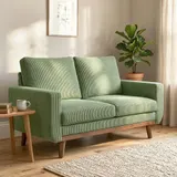 Sofa 2 Sitzer 134 cm Cord Couch mit dicker Rückenlehne, Holzlatten-Akzent – Bild 2