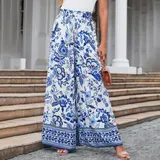 Damen Hosenrock Blumen Weites Bein Palazzohose Sommerhose Lange Hose Haremshose  – Bild 10