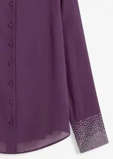 Damen Bluse lila mit Strasssteinchen Hemdkragen Langarm Größe 38 - 54 neu 17324 – Bild 4