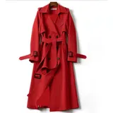 Damen Trenchcoat Cardigan Zweireiher Langer MantelÜbergangs Jacke Damenjacke – Bild 5