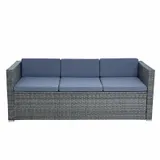 Rattan Lounge Sitzgruppe Gartenmöbel Set Sofa Couch 5-Sitzer Rattanmöbel Grau – Bild 2