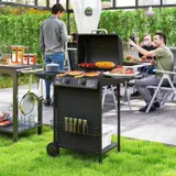 Gasgrill 7 KW Grillwagen inkl 3 Brenner Seitenkocher Rolle Deckel Schwarz – Bild 2