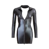 Sexy Mini-Kleid S-XL schwarz Wetlook Glanz Reißverschluss Langarm Club "Julia" – Bild 9