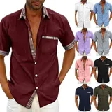Herren T-Shirt Hemdshirt Kurzarm Blusehemd Hemden Freizeit Shirts Karierts Tops – Bild 16
