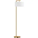 Stehlampe Stehleuchte E27 Sockel für Wohnzimmer Stahl Stoffschirm Goldoptik – Bild 1