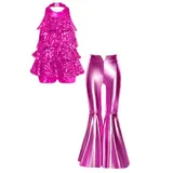 DE Mädchen Tanzkleid Glitzer Pailletten Jazz-Tanzkostüm Oberteil und Schlaghosen – Bild 11