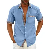 Herren T-Shirt Hemdshirt Kurzarm Blusehemd Hemden Freizeit Shirts Karierts Tops – Bild 11